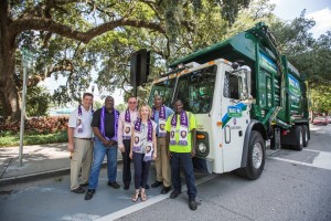 Members of the Waste Pro team pose near Lake Eola Park in Orlando to commemorate the company's new multi-year partnership with Orlando City Soccer Club, the 21st expansion team in Major League Soccer. (Credit: Orlando City SC)