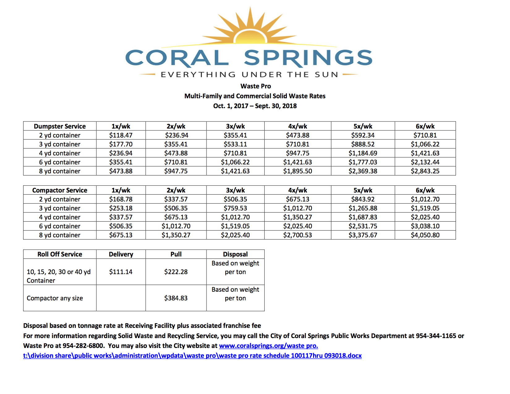 Rates Schedule – Waste Pro USA