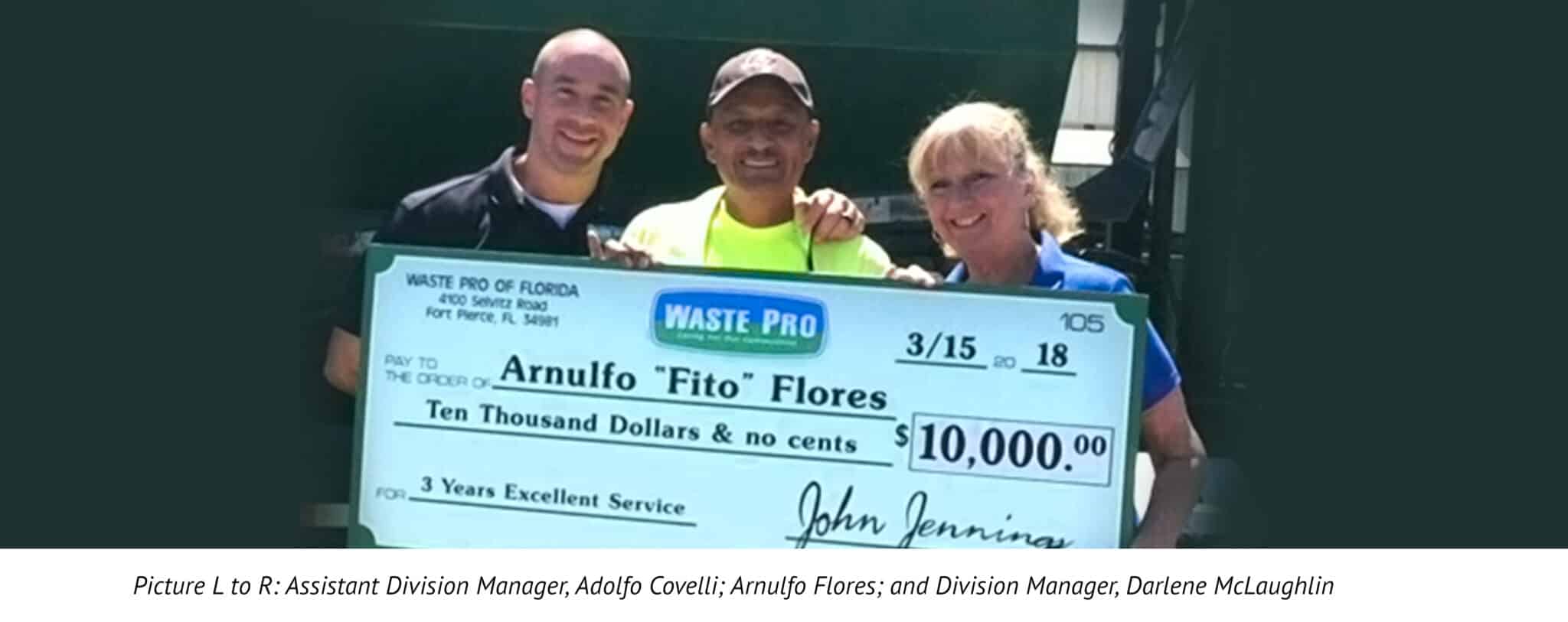 Waste Pro Employee Receives Third $10,000 Safety Award – Waste Pro USA