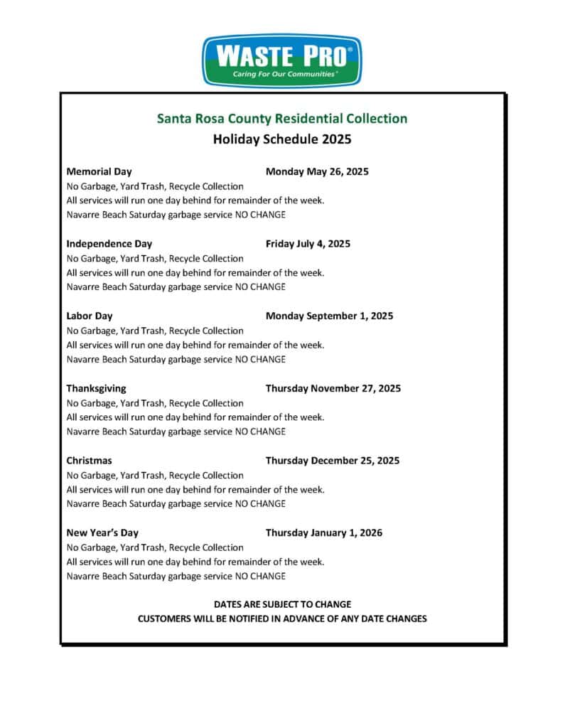 Santa Rosa Holiday Schedule 2025